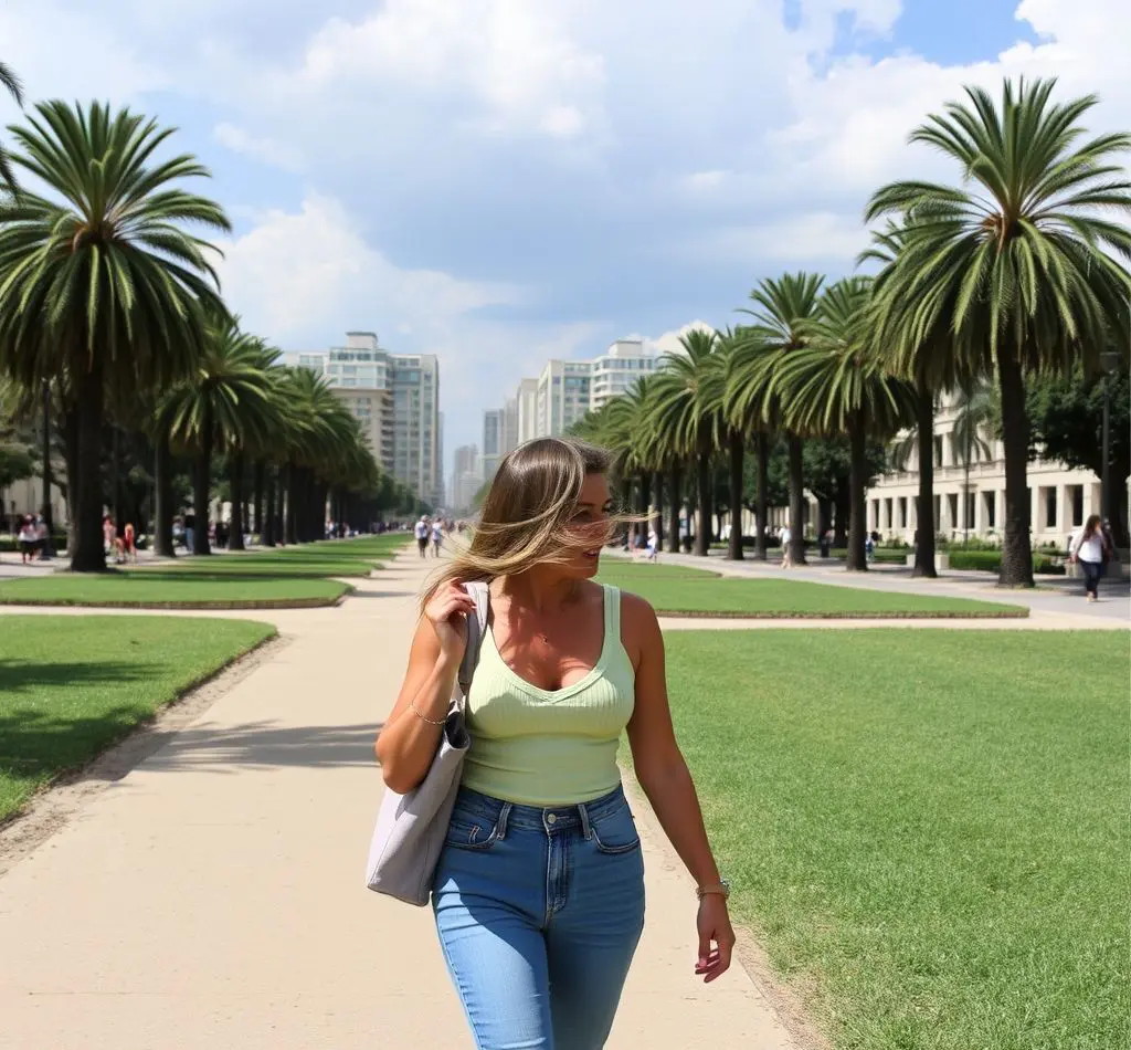 mujer caminando parque