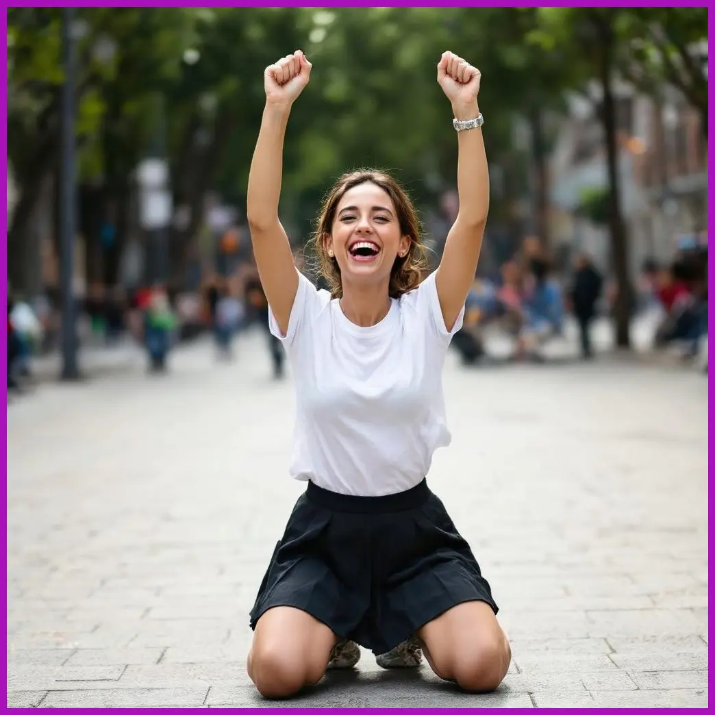 mujer celebrando pequena victoria