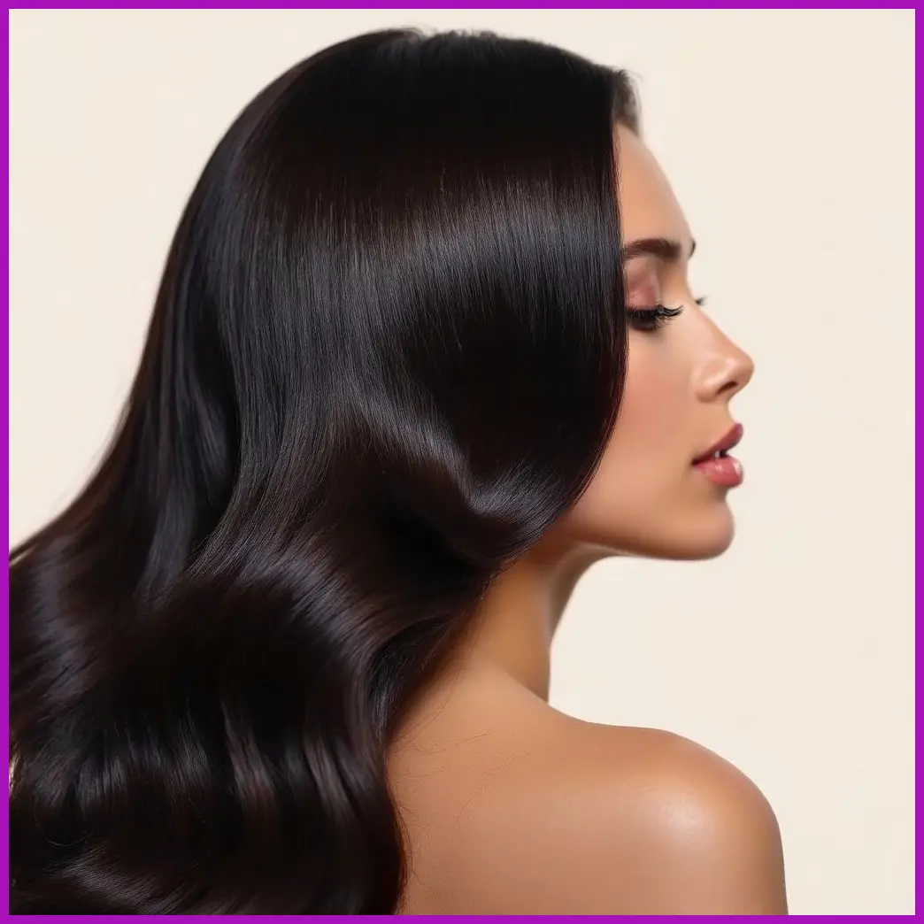 mujer con cabello liso brillante