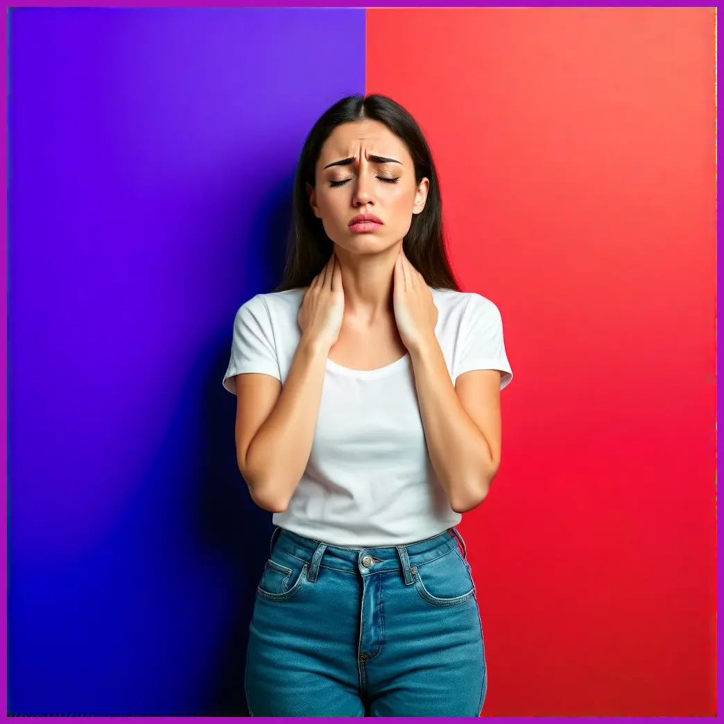 mujer con dolor cuello computador