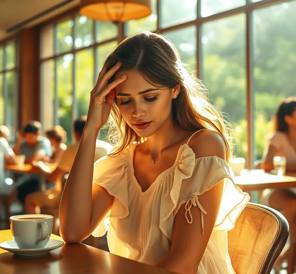 mujer con dolor de cabeza calor