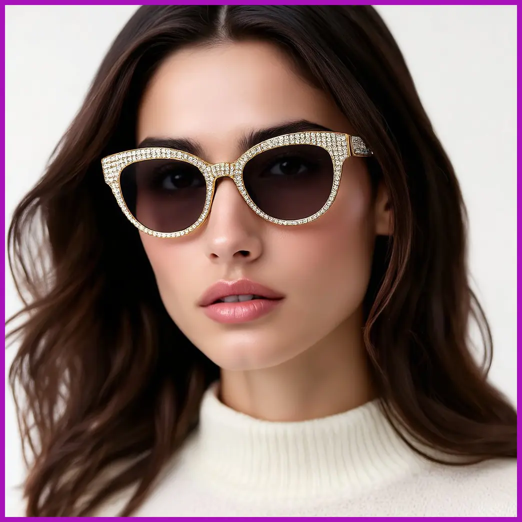 mujer con gafas jimmy choo brillantes