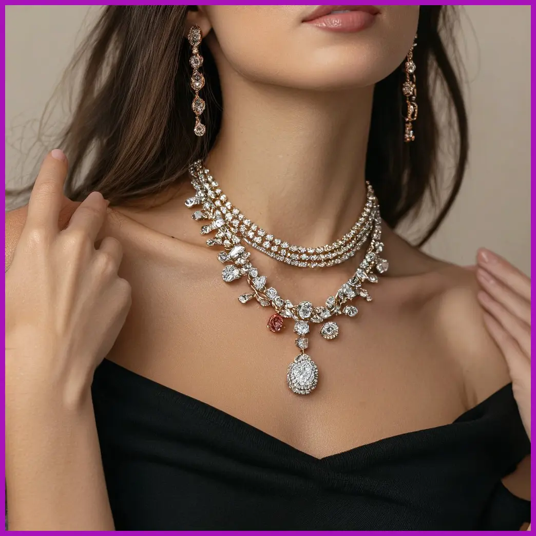 mujer con joyas maximalistas