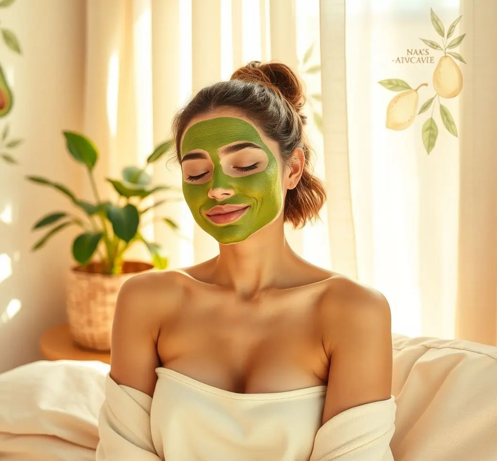 mujer con mascarilla aguacate