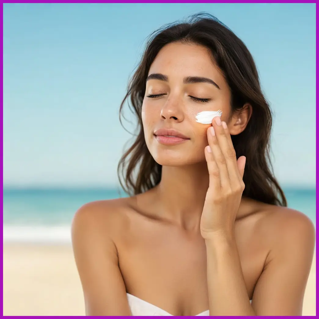 mujer con quemadura solar aplicando crema