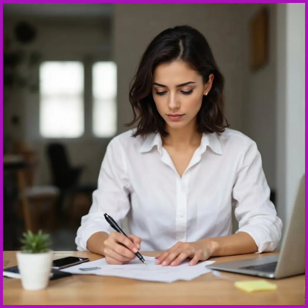 mujer concentrada trabajando