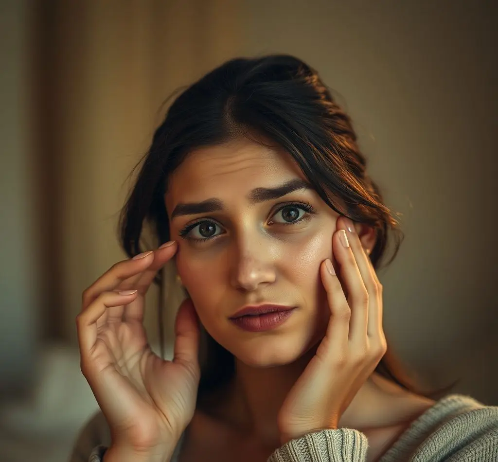 mujer confundida mirando piel