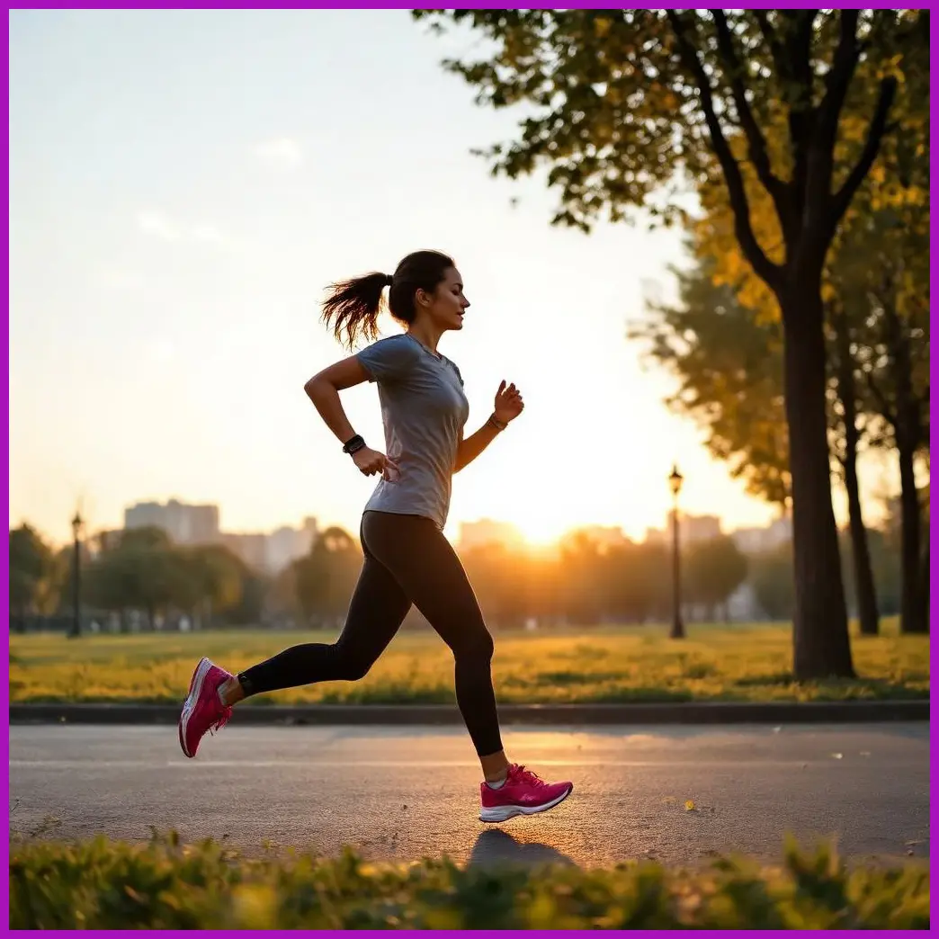 mujer corriendo parque atardecer