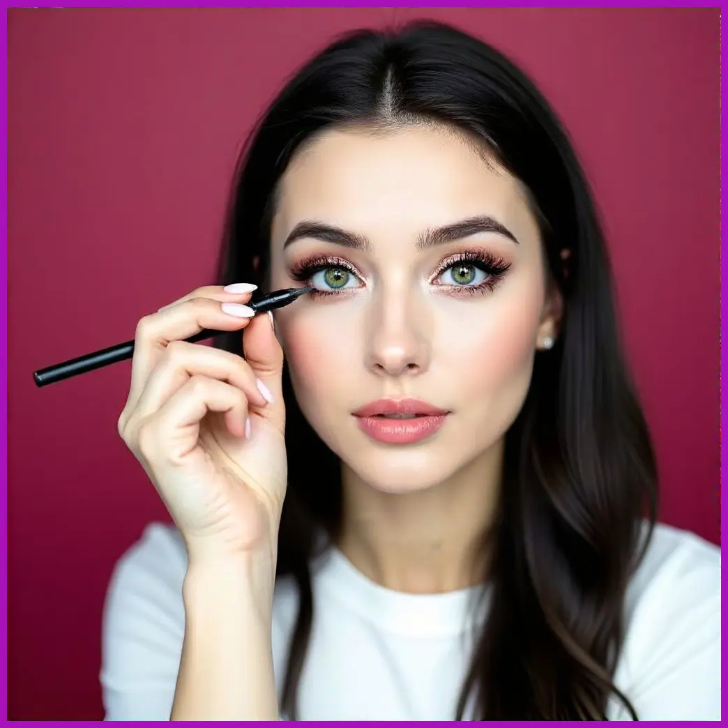 mujer delineando ojos