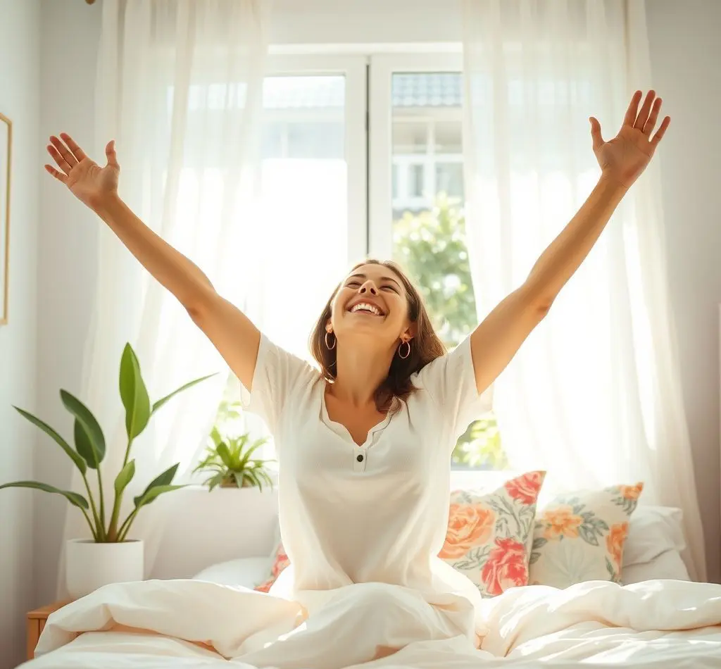 mujer despertando feliz