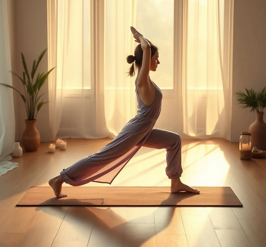 mujer estirando yoga luz