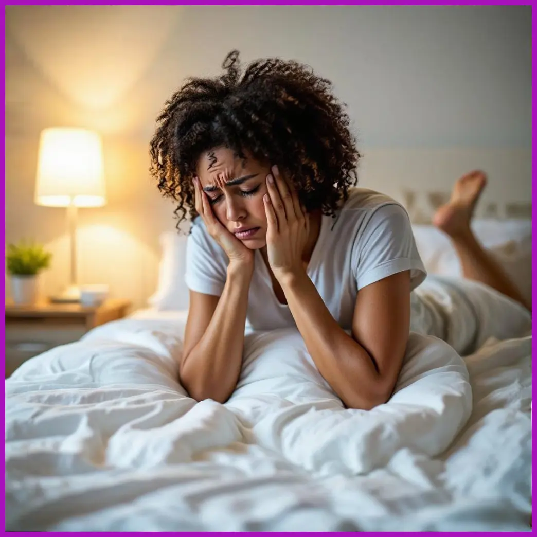 mujer exhausta en cama