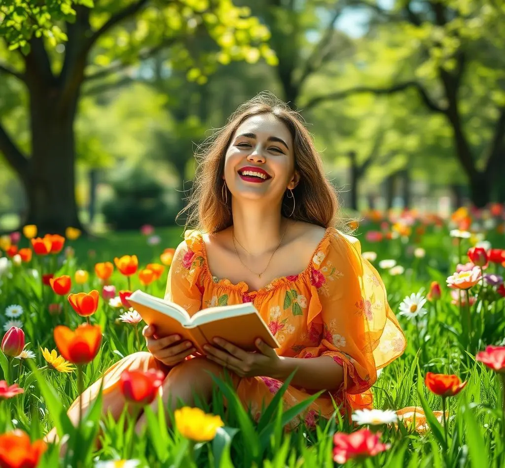 mujer feliz disfrutando momento
