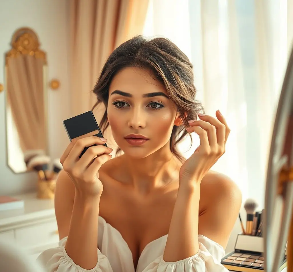 mujer joven aplicando base