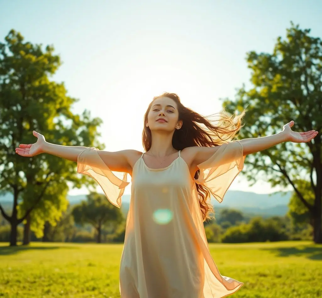 mujer joven estirando brazos hombros