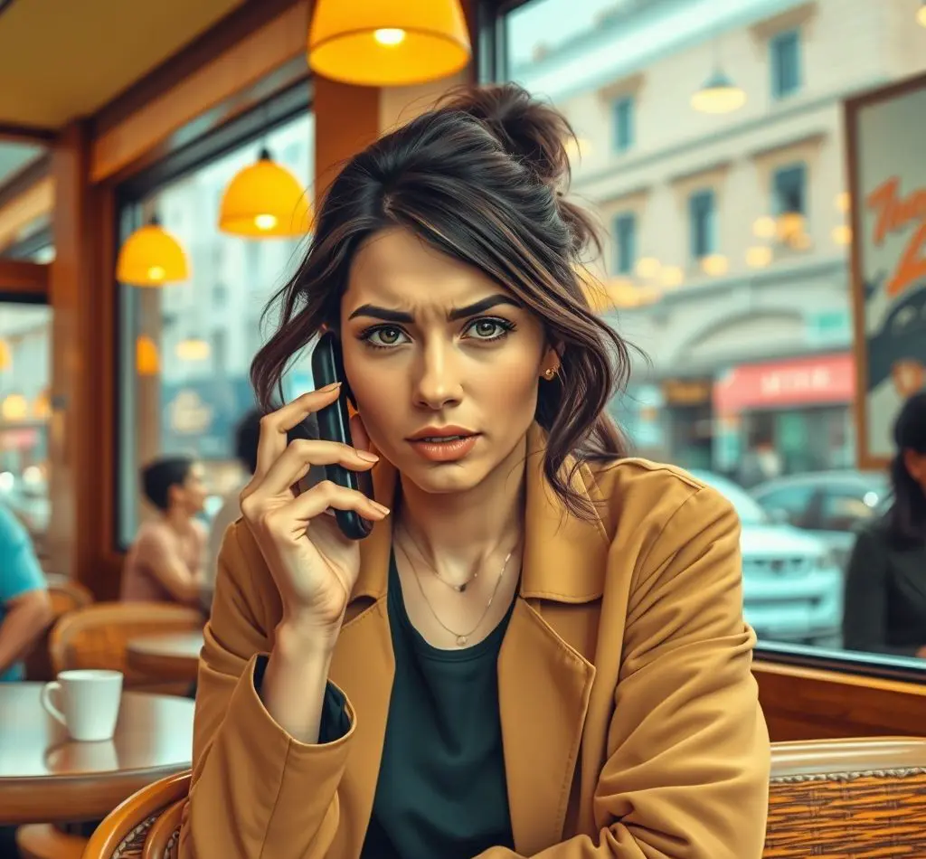 mujer joven estresada telefono