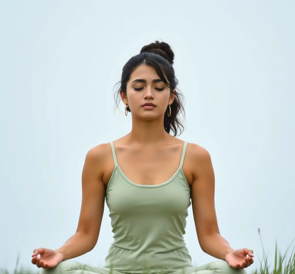 mujer joven meditando calma