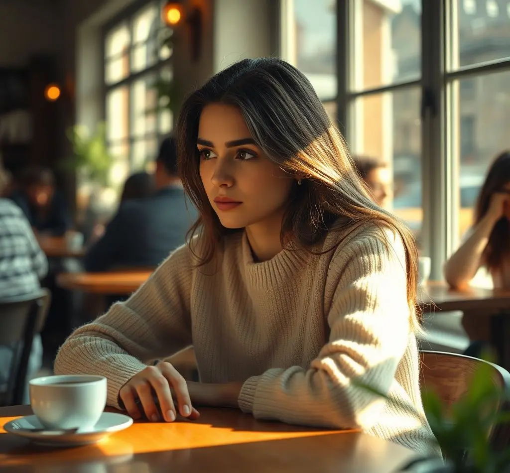 mujer joven pensando seriamente