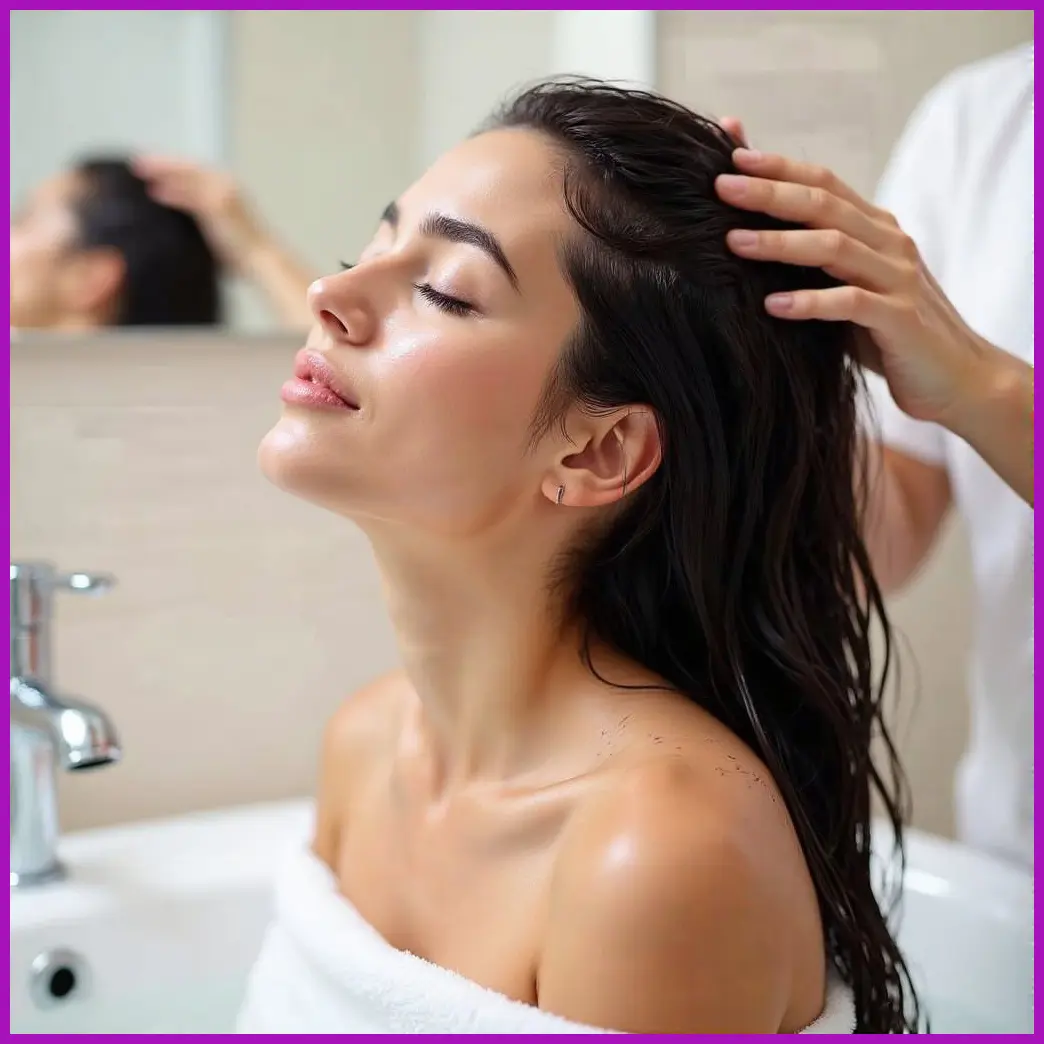 mujer lavando pelo masajeando