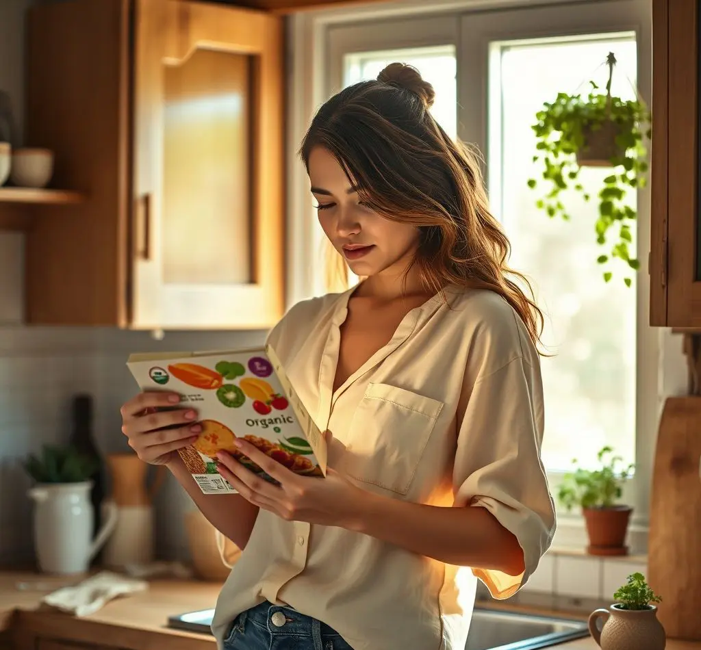mujer leyendo etiqueta producto