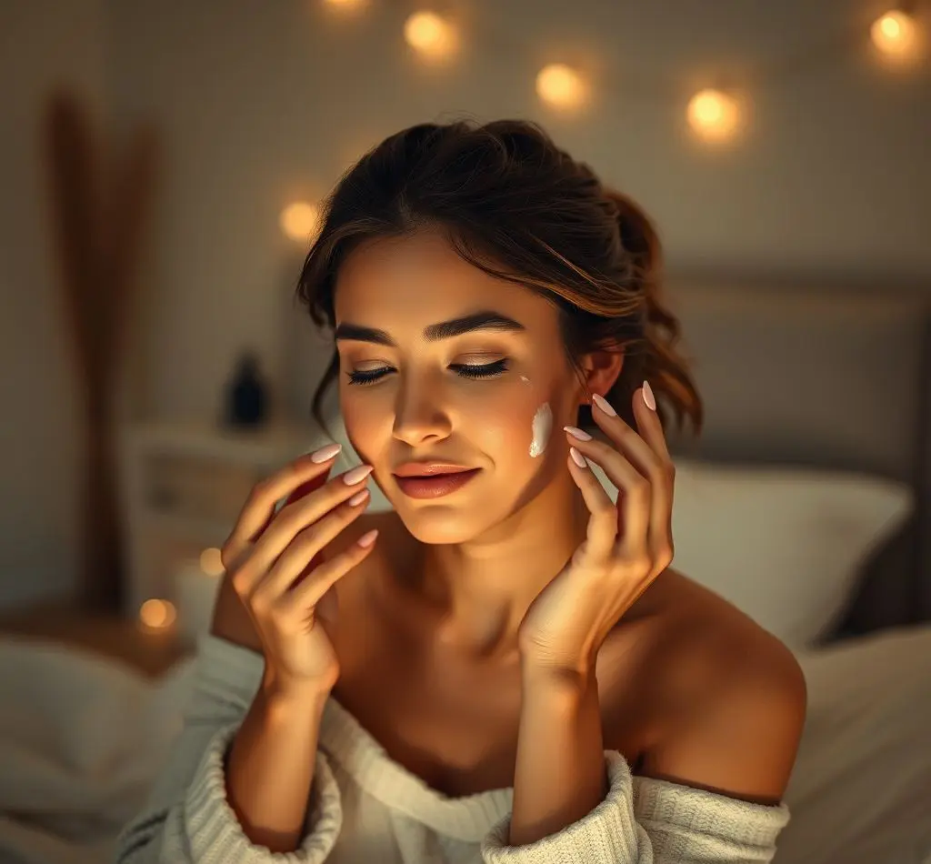 mujer limpiando cara noche