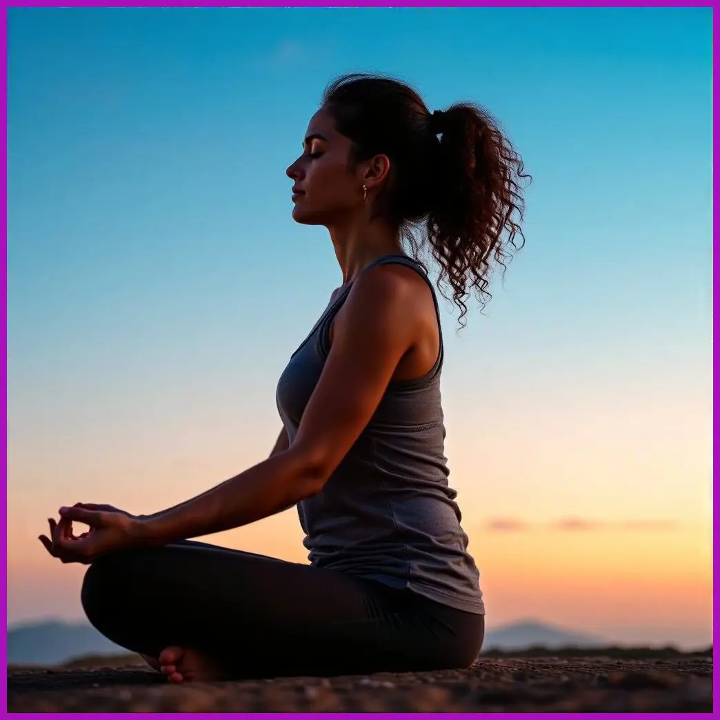 mujer meditando atardecer