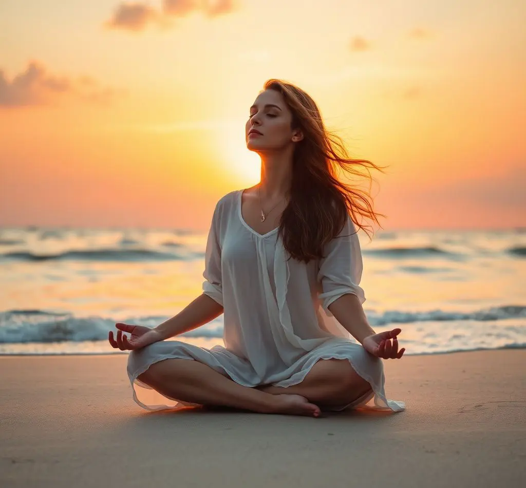 mujer meditando respiracion profunda