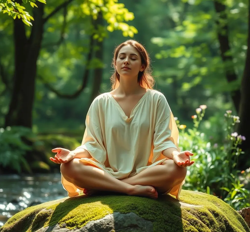 mujer meditando tranquila