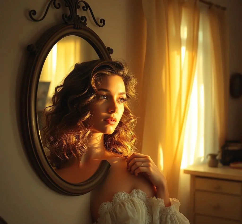 mujer mirando espejo reflexiva
