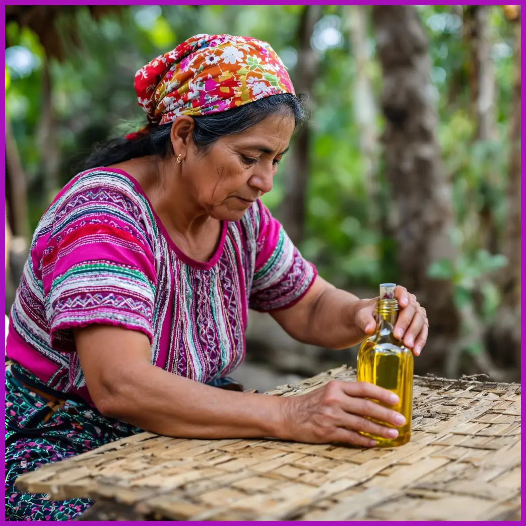 mujer miskito aplicando aceite batana