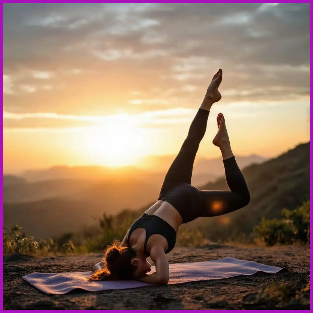 mujer practicando yoga amanecer