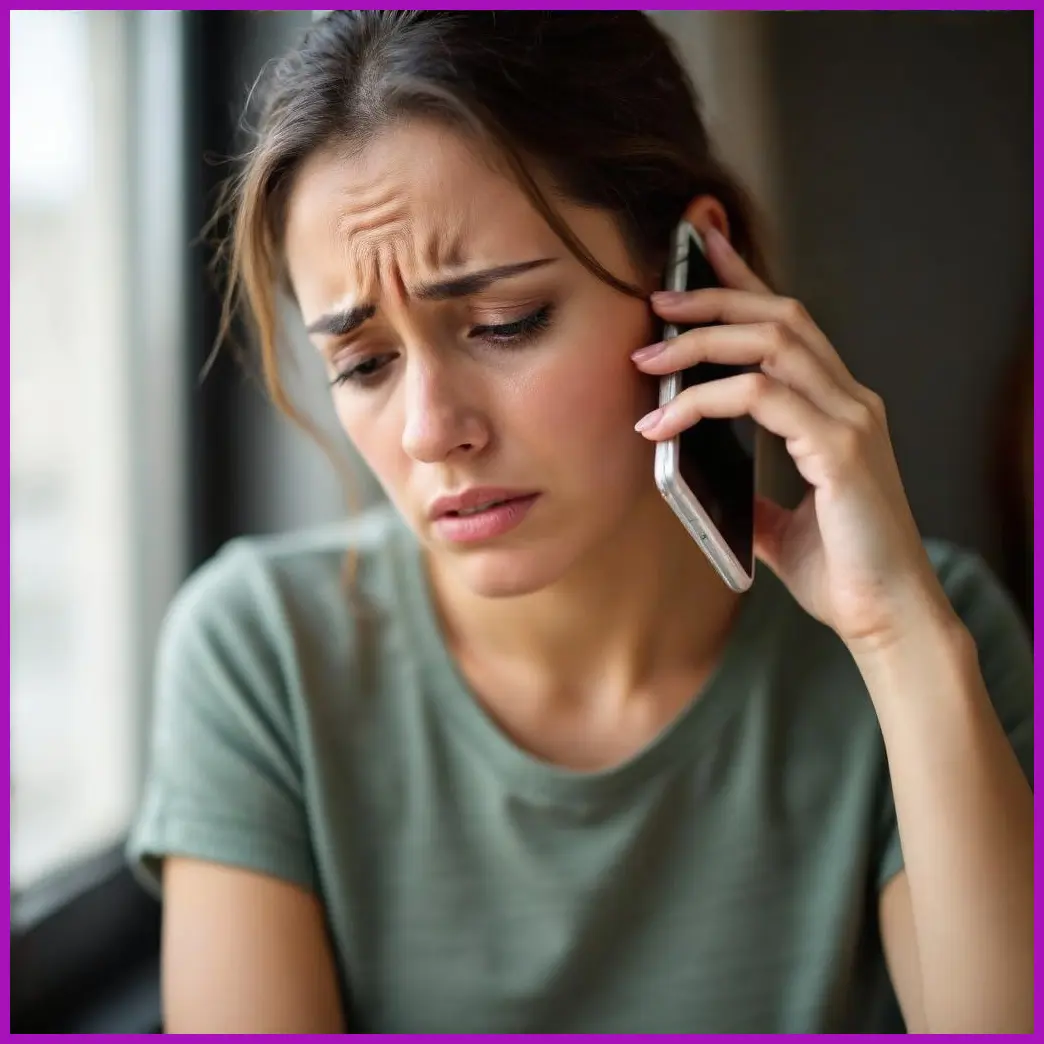 mujer preocupada telefono mano