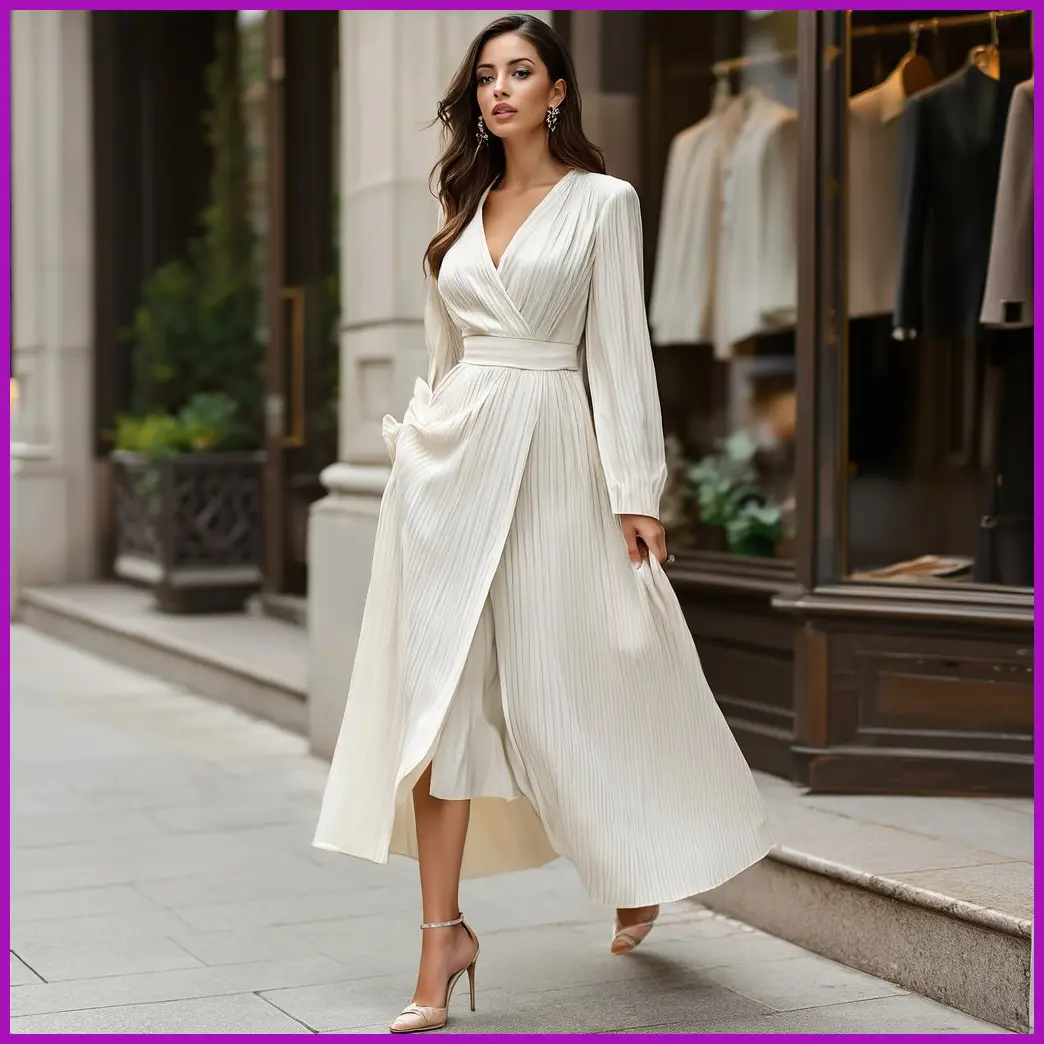 mujer probando ropa elegante