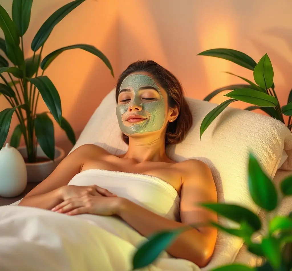 mujer relajada mascarilla facial