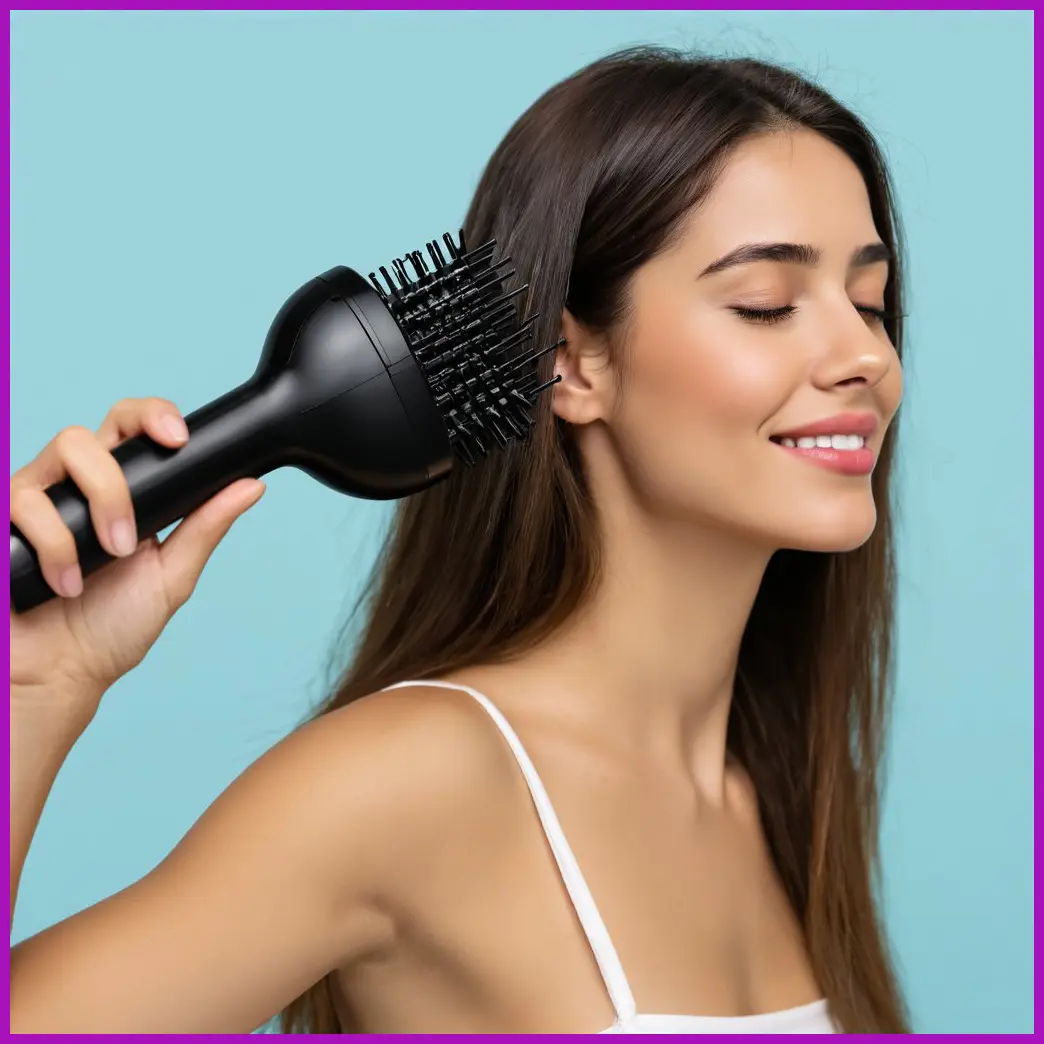 mujer secando pelo con difusor