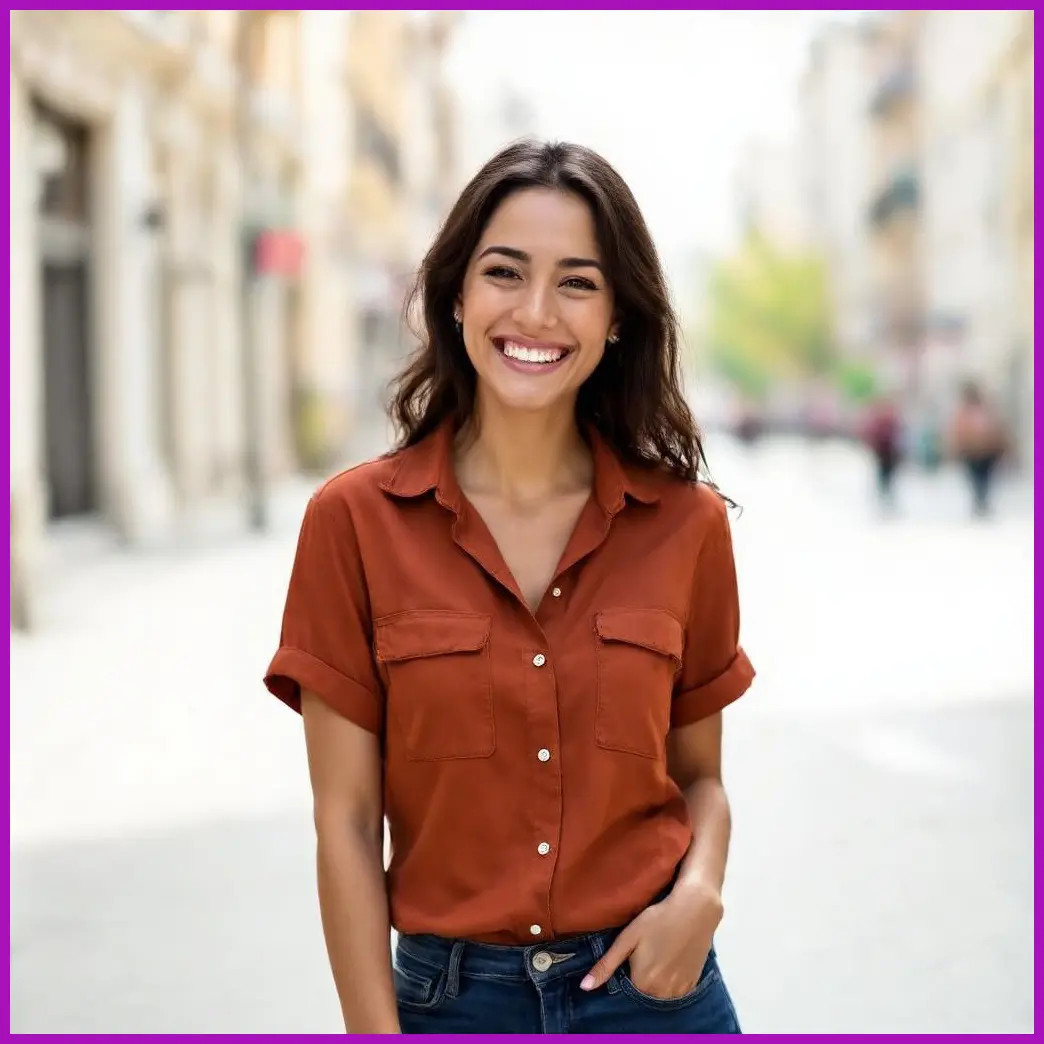 mujer sonriendo camisa planchada