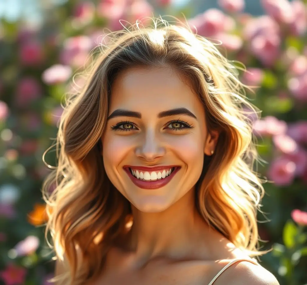 mujer sonriendo rostro cuidado