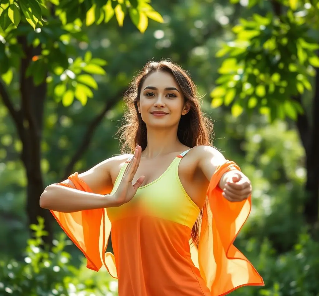 mujer sonriente practicando yoga