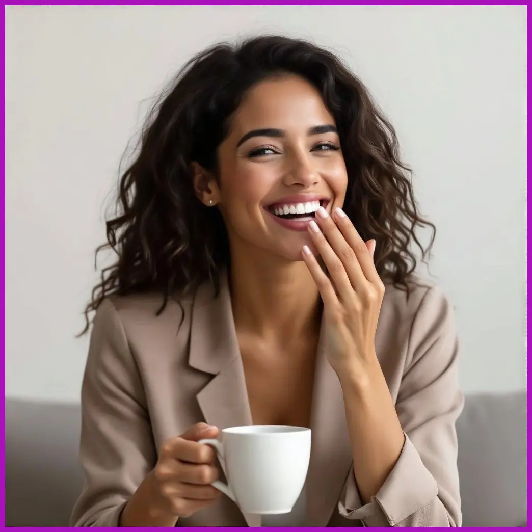 mujer sonriente tomando suplemento