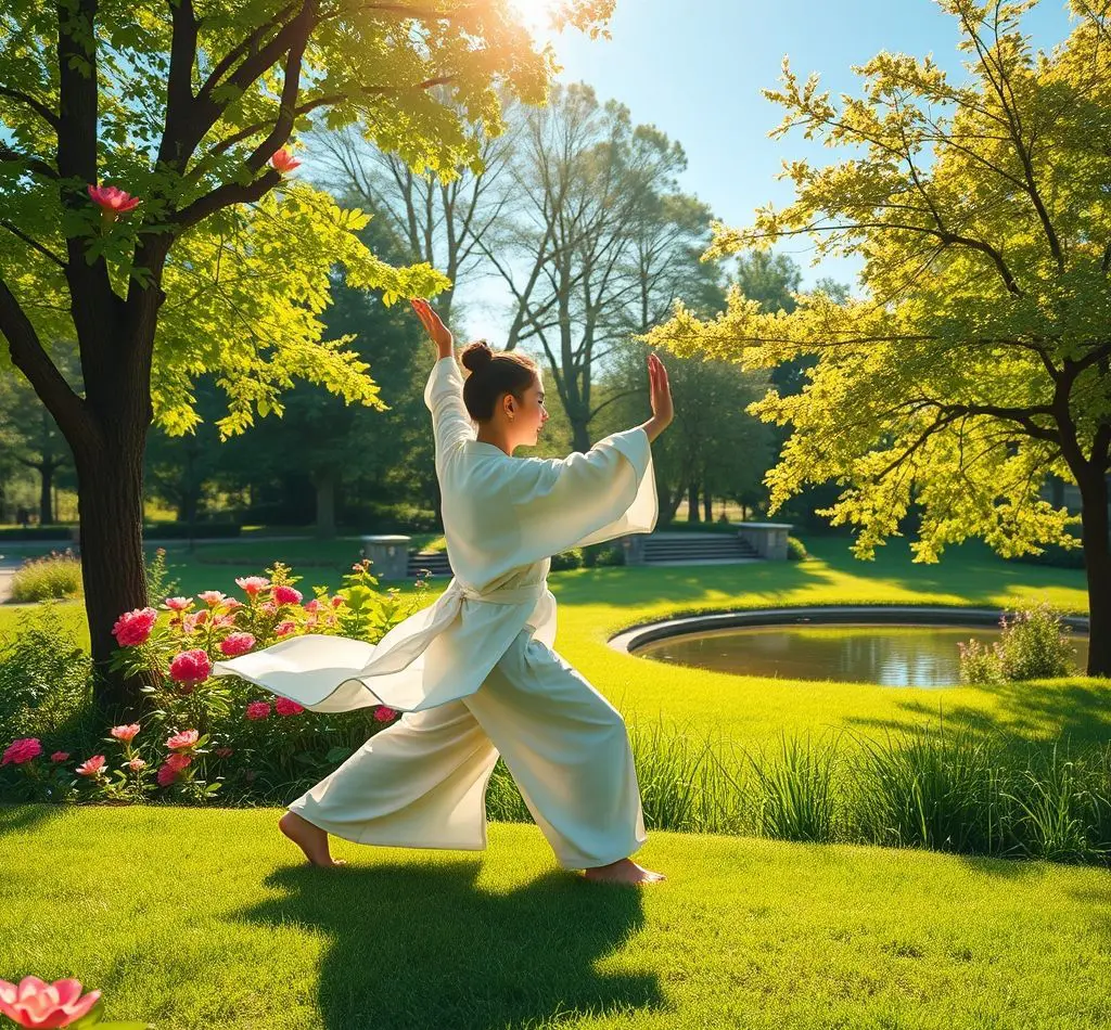 persona haciendo tai chi parque