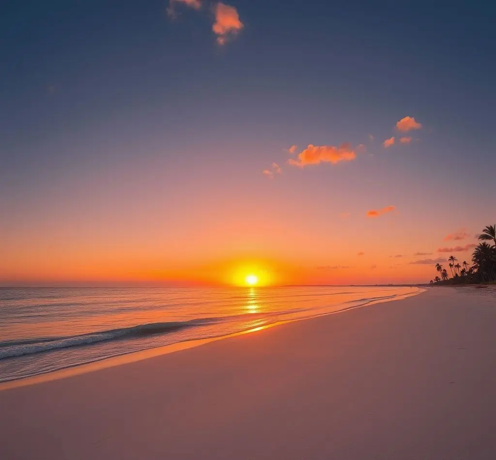 playa desierta puesta sol
