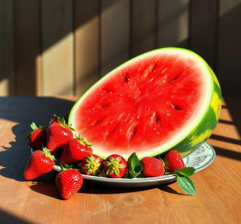 sandia melon fresas plato